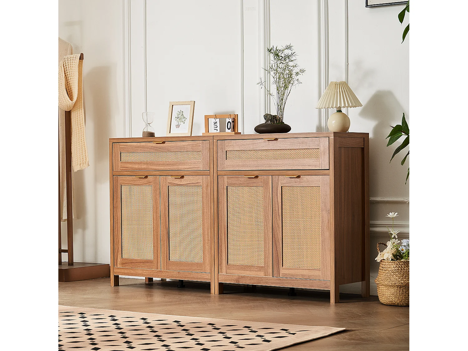 Armoire SucceBuy Ensemble de 2 Armoires en Rotin, Étages Réglables pour un Rangement Spacieux, Idéal pour les Couloirs, les Entrées