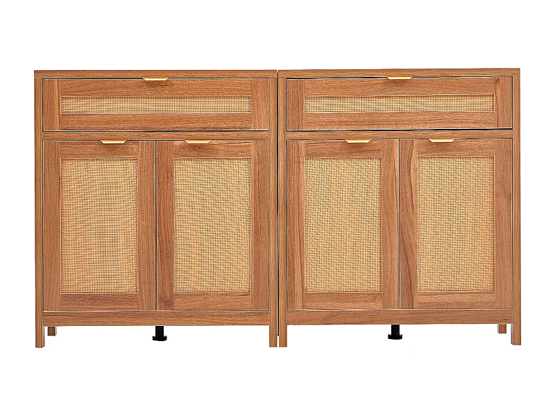 Armoire SucceBuy Ensemble de 2 Armoires en Rotin, Étages Réglables pour un Rangement Spacieux, Idéal pour les Couloirs, les Entrées