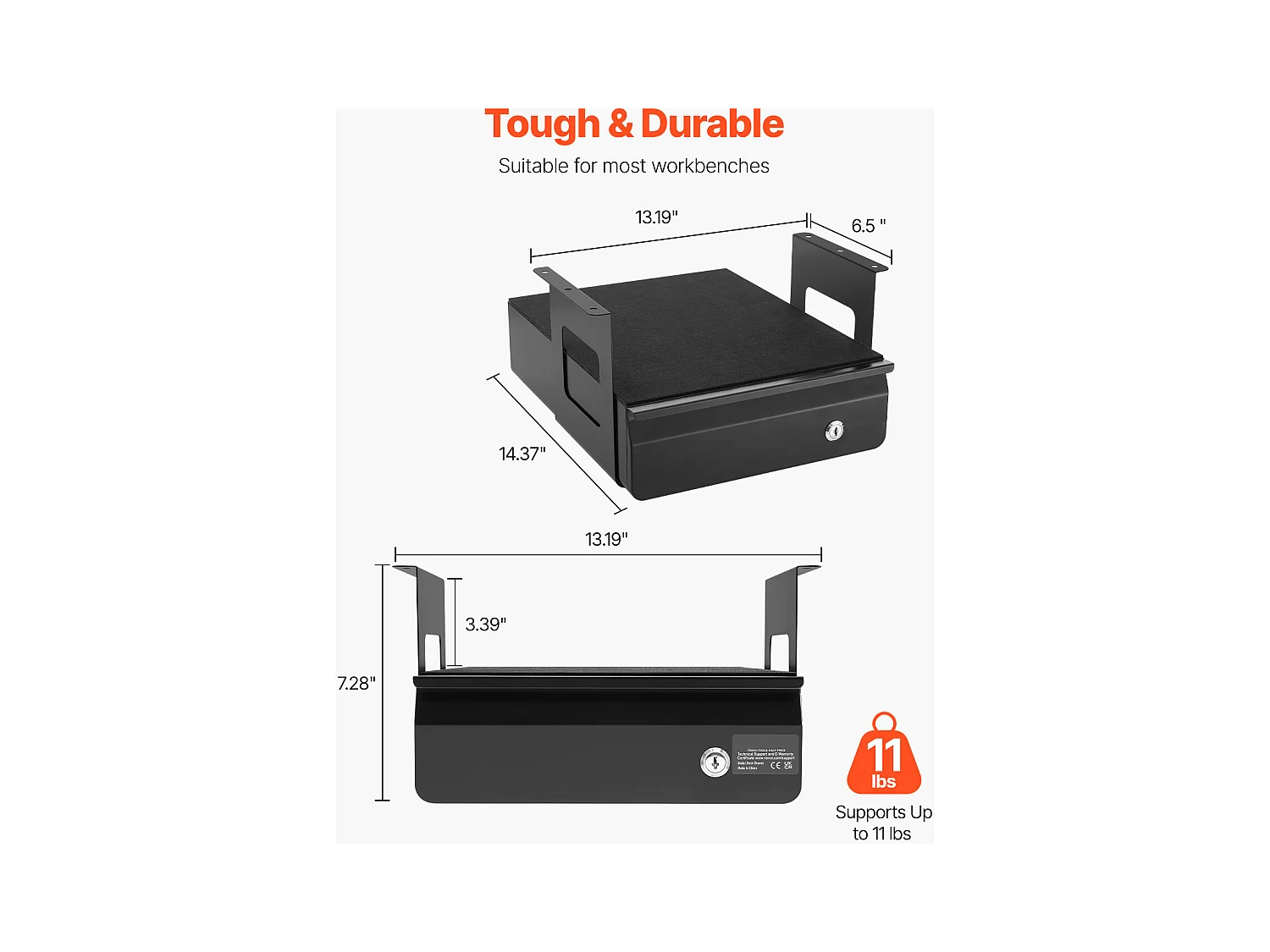 Organiseur de Tiroir SucceBuy Verrouillable sous le Bureau de 33 cm Coulissant pour le Bureau à Domicile