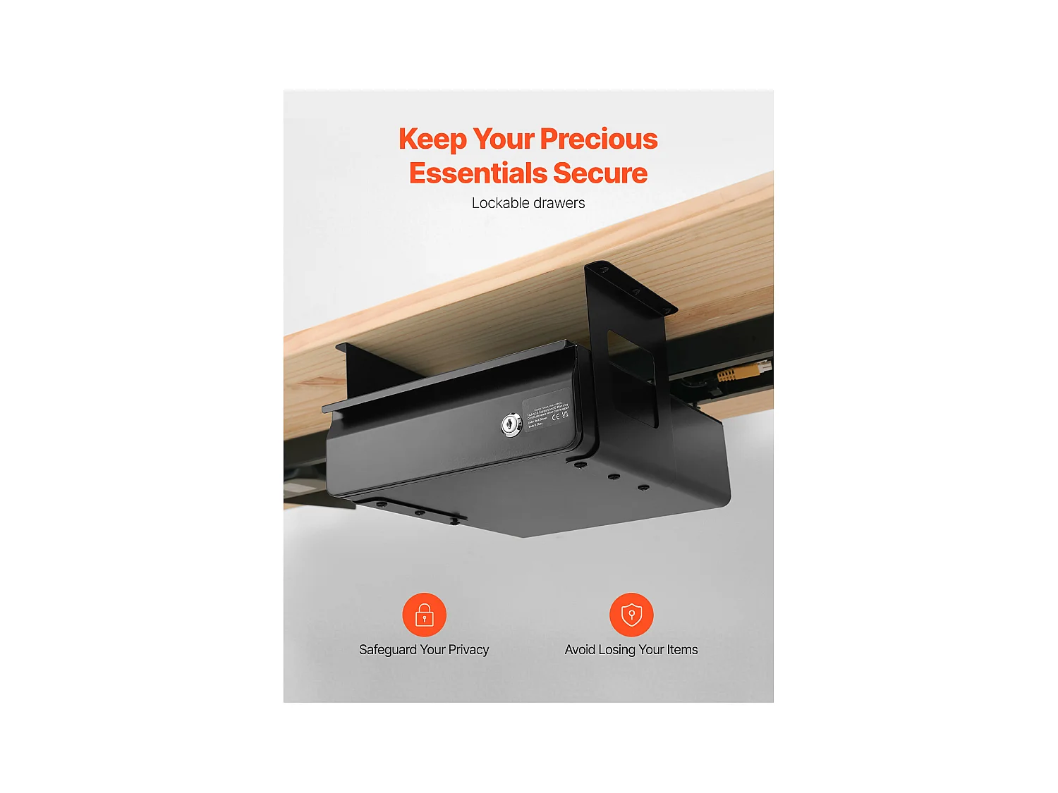 Organiseur de Tiroir SucceBuy Verrouillable sous le Bureau de 33 cm Coulissant pour le Bureau à Domicile