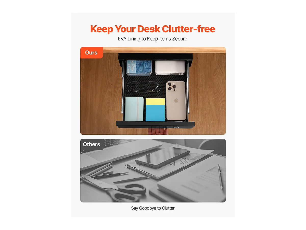 Organiseur de Tiroir SucceBuy Verrouillable sous le Bureau de 33 cm Coulissant pour le Bureau à Domicile