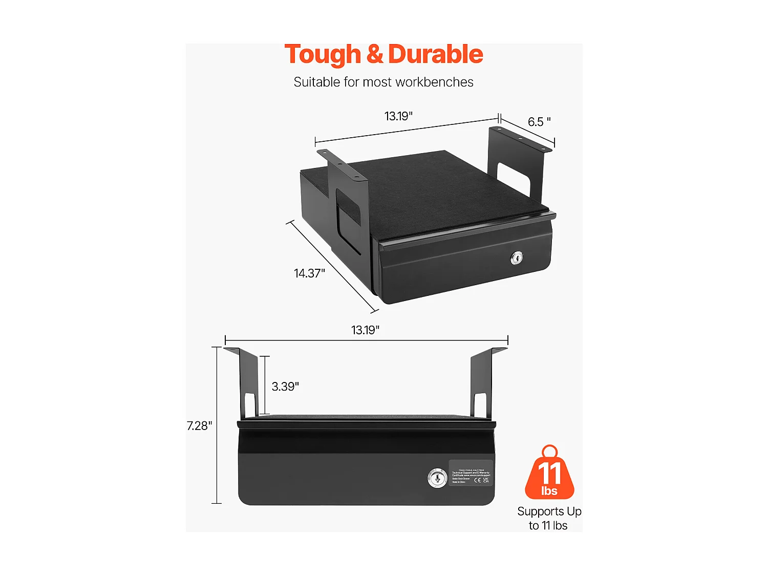La Organizer SucceBuy Vergrendelbaar onder het Bureau van 33 cm Uitschuifbaar voor Thuiswerkplek