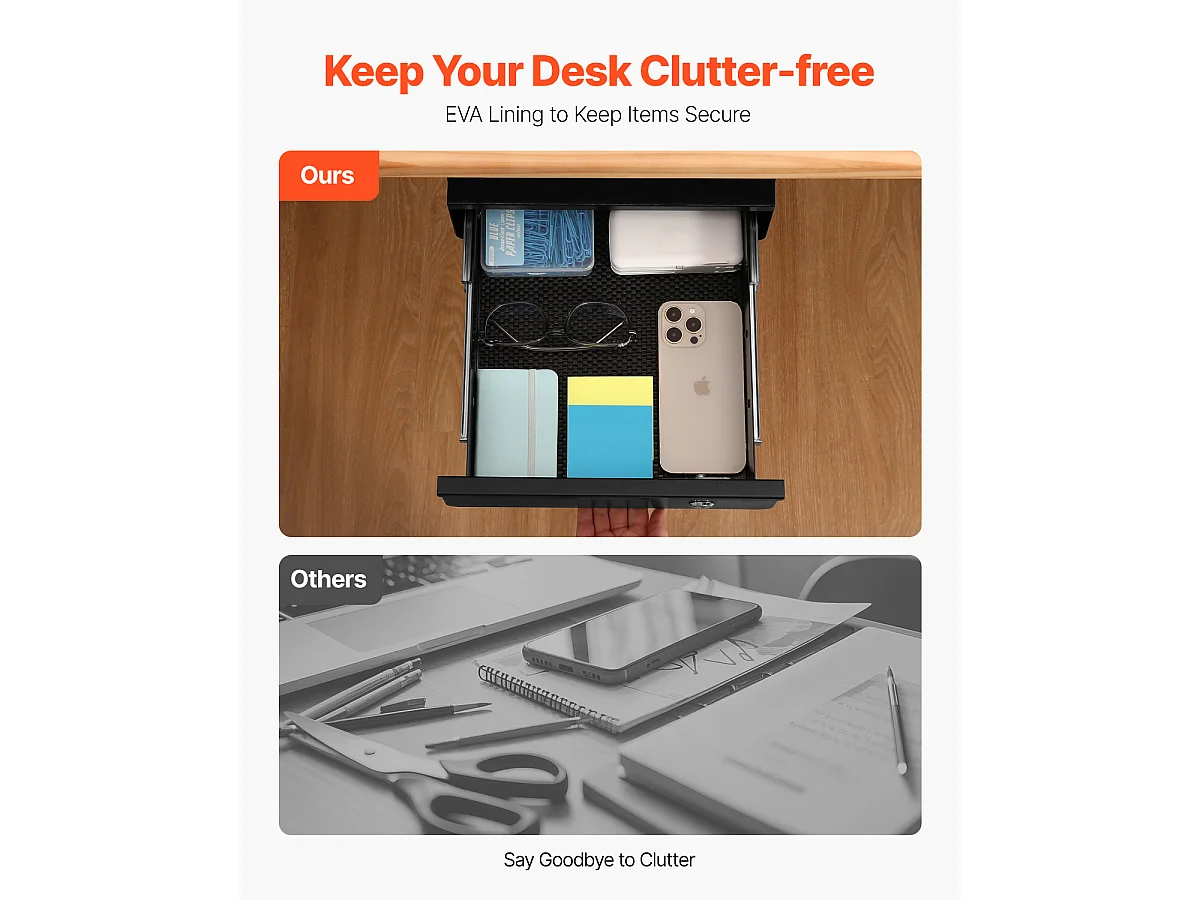 La Organizer SucceBuy Vergrendelbaar onder het Bureau van 33 cm Uitschuifbaar voor Thuiswerkplek