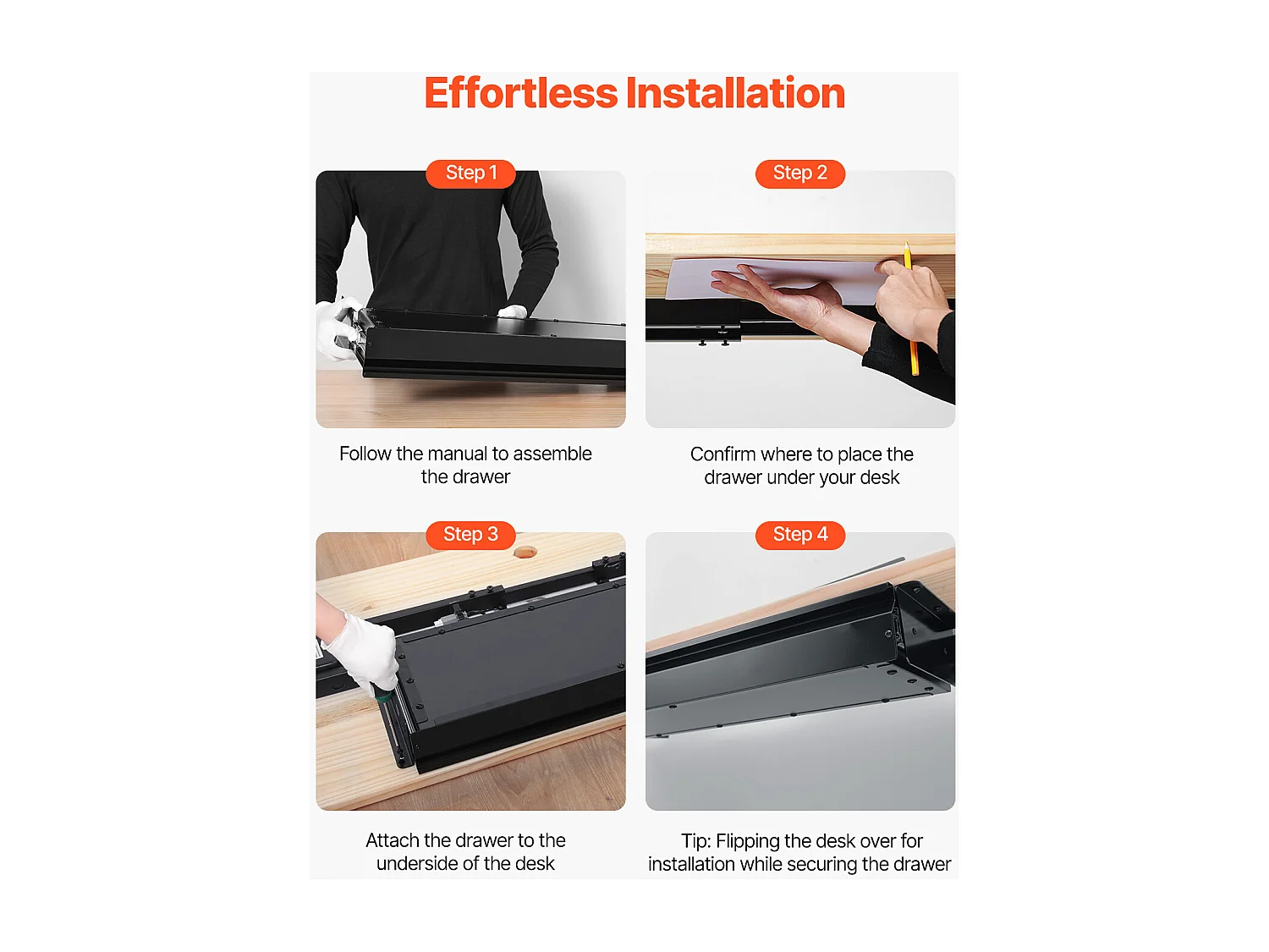 Organiseur de Tiroir SucceBuy sous Bureau 68 cm Coulissant Gain de Place pour le Bureau à Domicile