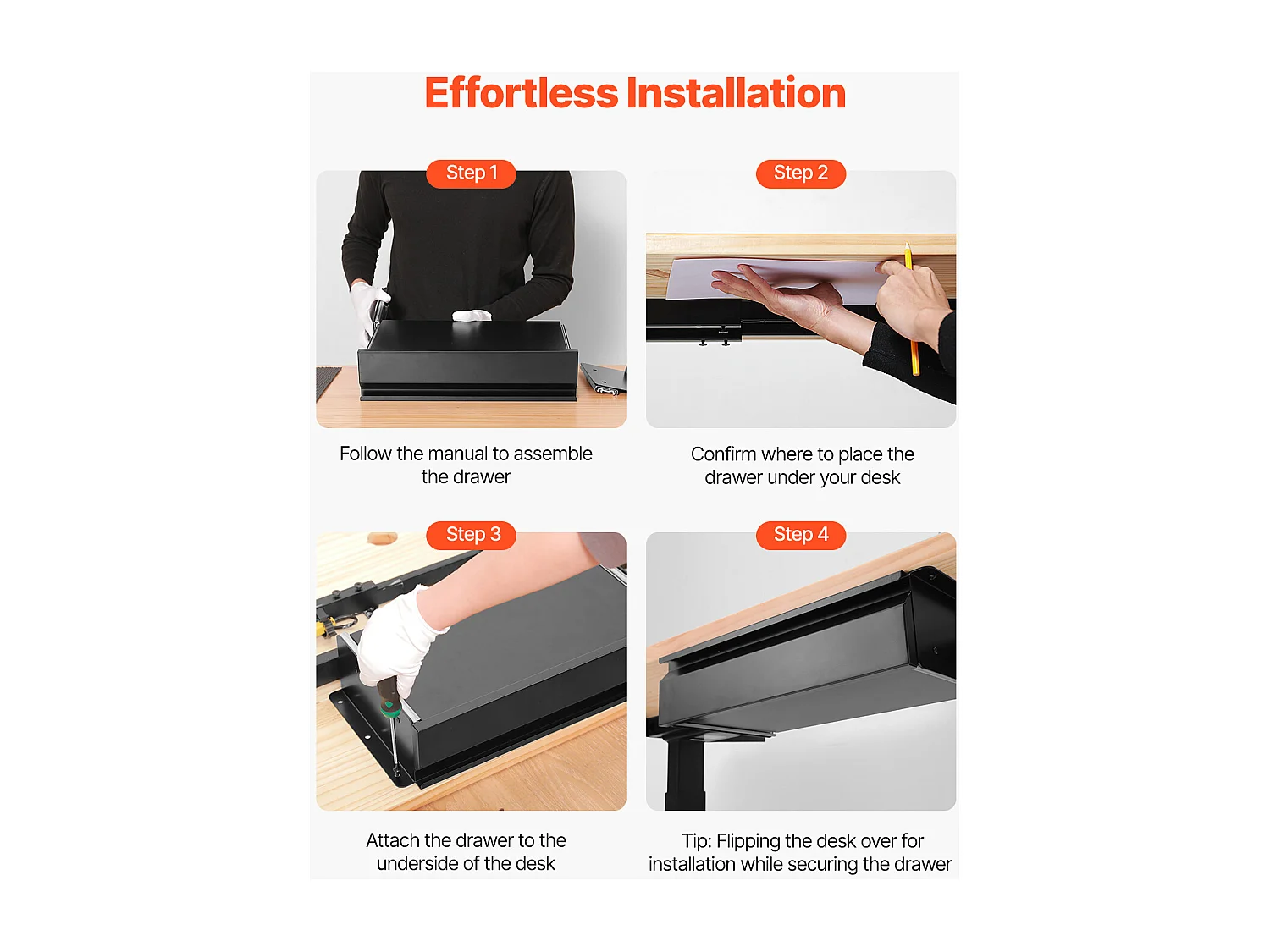 Schubladenorganizer SucceBuy Schiebbar unter dem Schreibtisch 40 cm für das Zuhause und das Büro für Sitz-Steh Arbeitsplatz im Büro