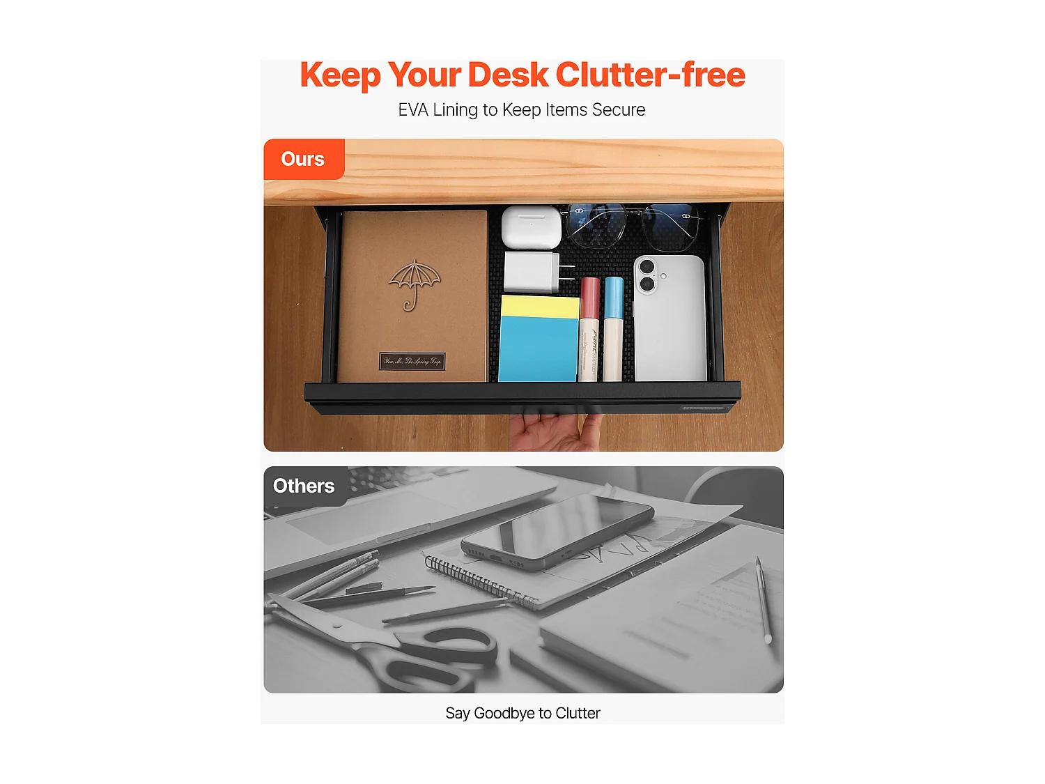 Schubladenorganizer SucceBuy Schiebbar unter dem Schreibtisch 40 cm für das Zuhause und das Büro für Sitz-Steh Arbeitsplatz im Büro