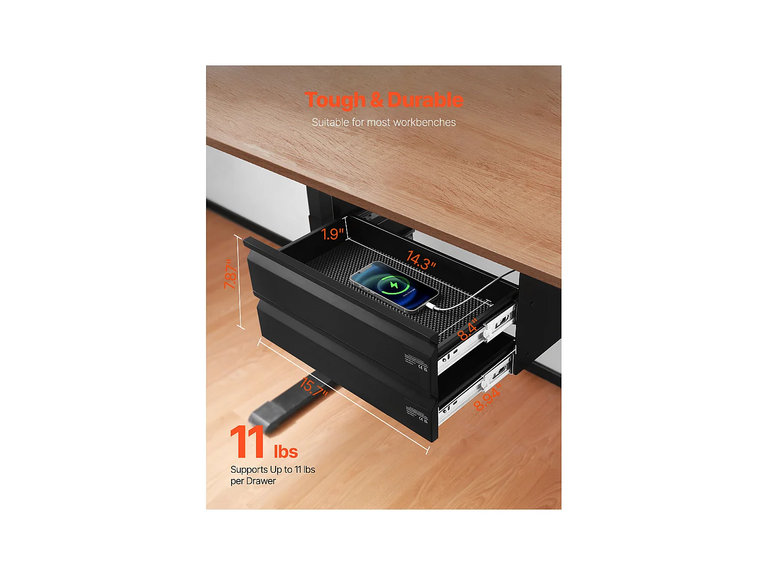 Organizer do Szuflad SucceBuy pod Biurko 40 cm Wsuwany Oszczędzający Miejsce, Ukryty Organizer do Przechowywania z 2 Poziomami