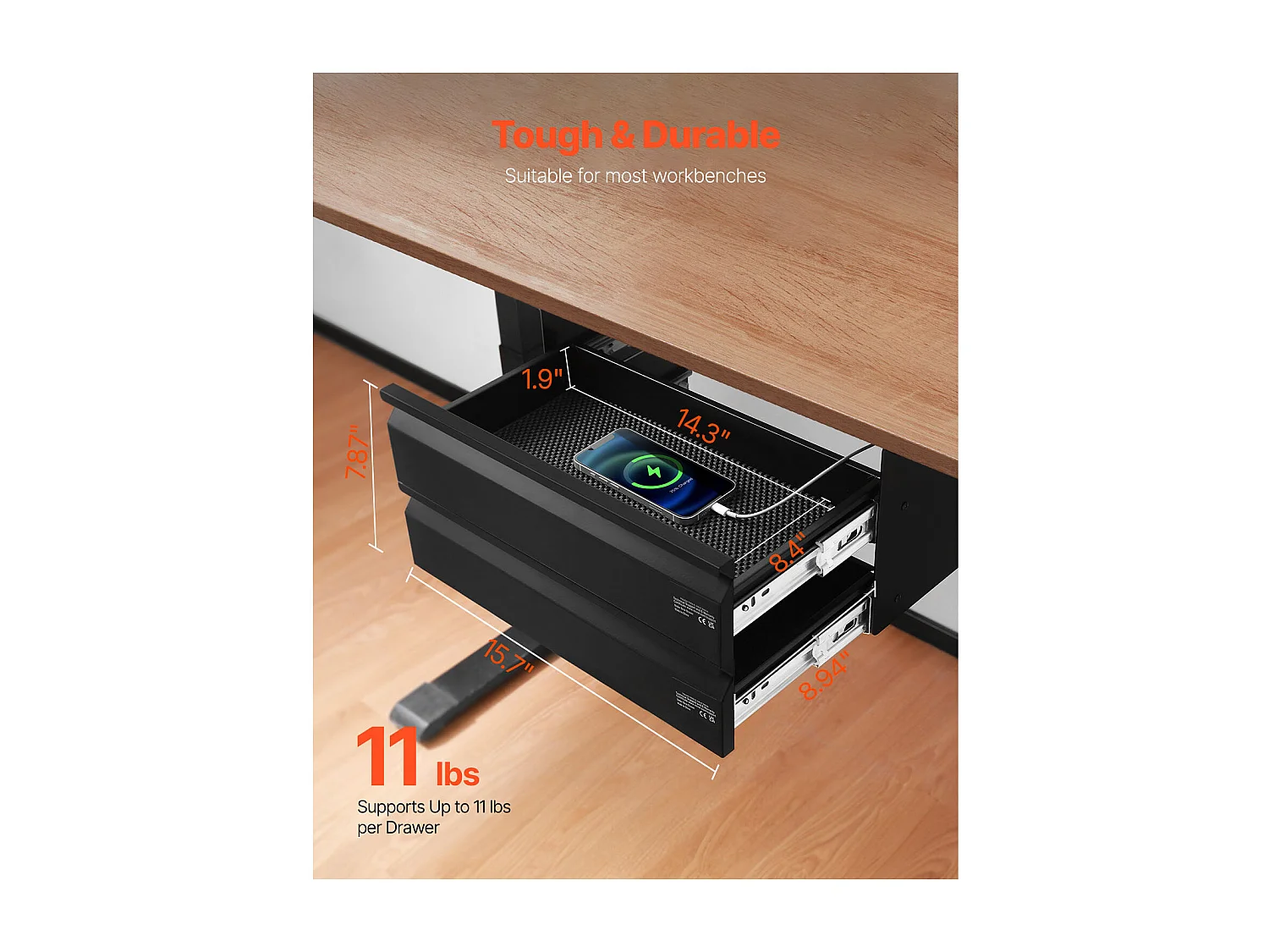 Organiseur de Tiroir SucceBuy sous le Bureau 40 cm Coulissant Gain de Place, Organiseur de Rangement Dissimulé à 2 Niveaux