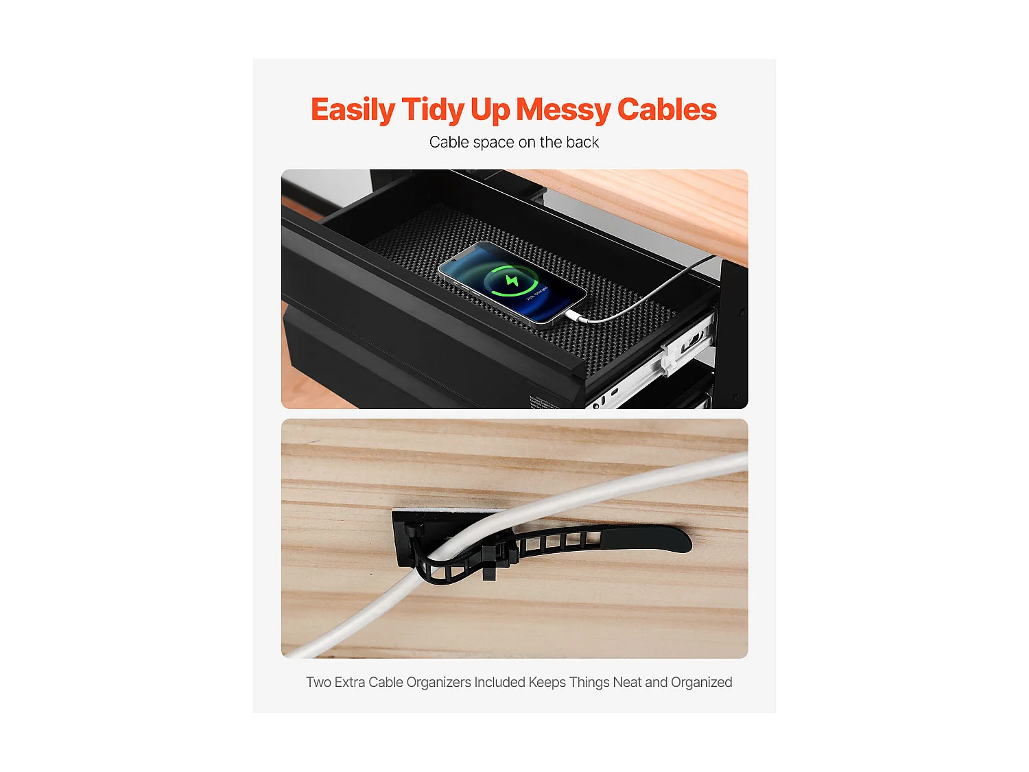 Organiseur de Tiroir SucceBuy sous le Bureau 40 cm Coulissant Gain de Place, Organiseur de Rangement Dissimulé à 2 Niveaux