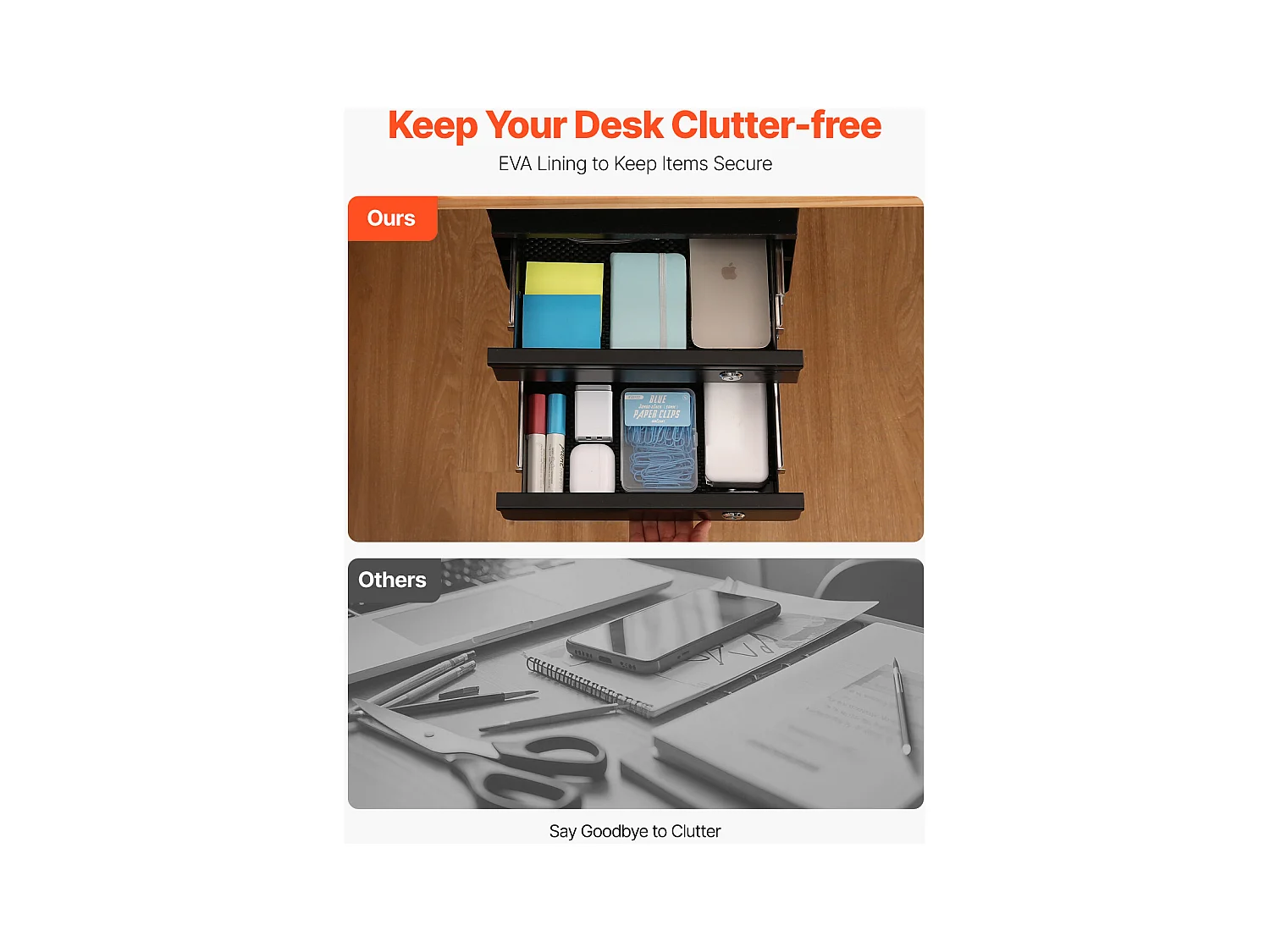 Schubladen Organizer SucceBuy Verriegelbar von 33 cm unter dem Schreibtisch Ausziehbar Organizer für Zuhause