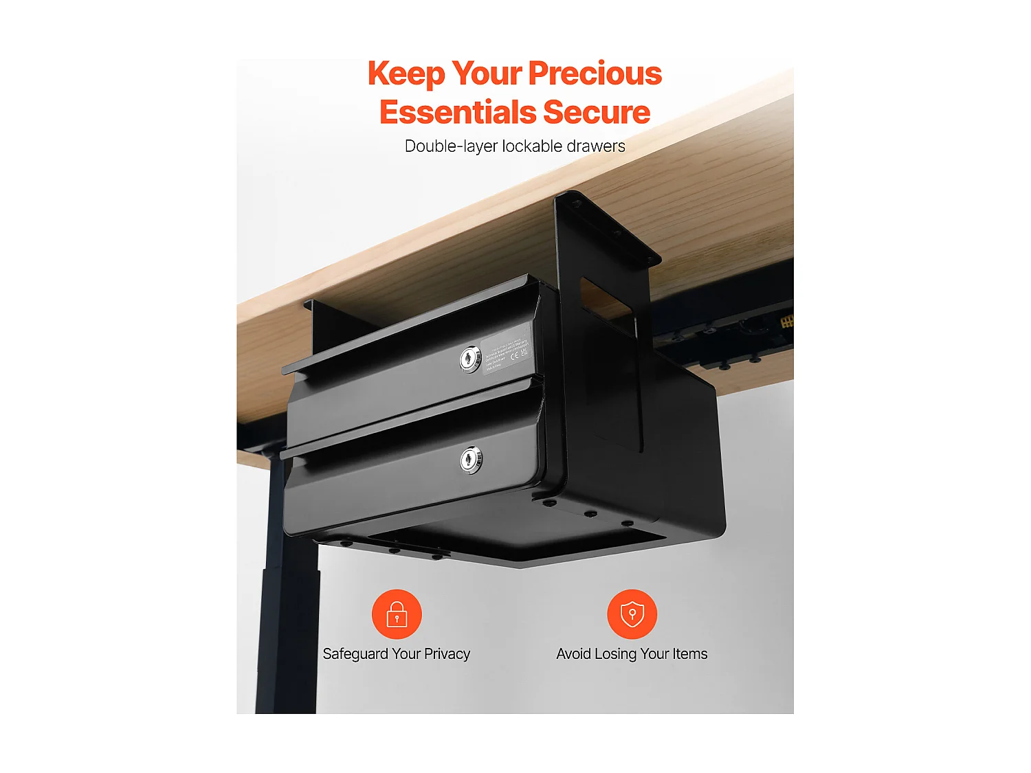 Organiseur de Tiroir SucceBuy Verrouillable de 33 cm sous le Bureau Organiseur Coulissant pour la Maison