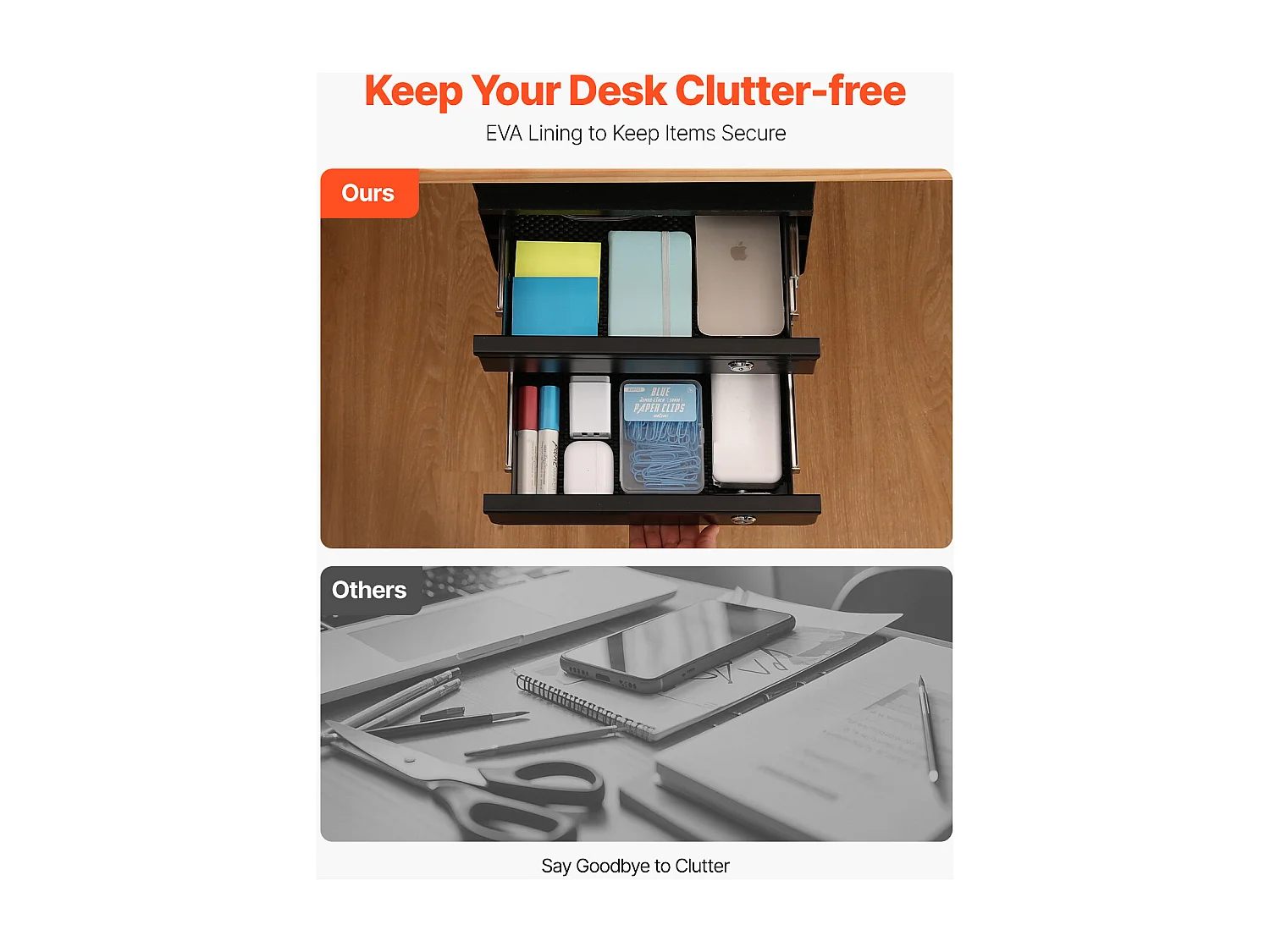 Organiseur de Tiroir SucceBuy Verrouillable de 33 cm sous le Bureau Organiseur Coulissant pour la Maison