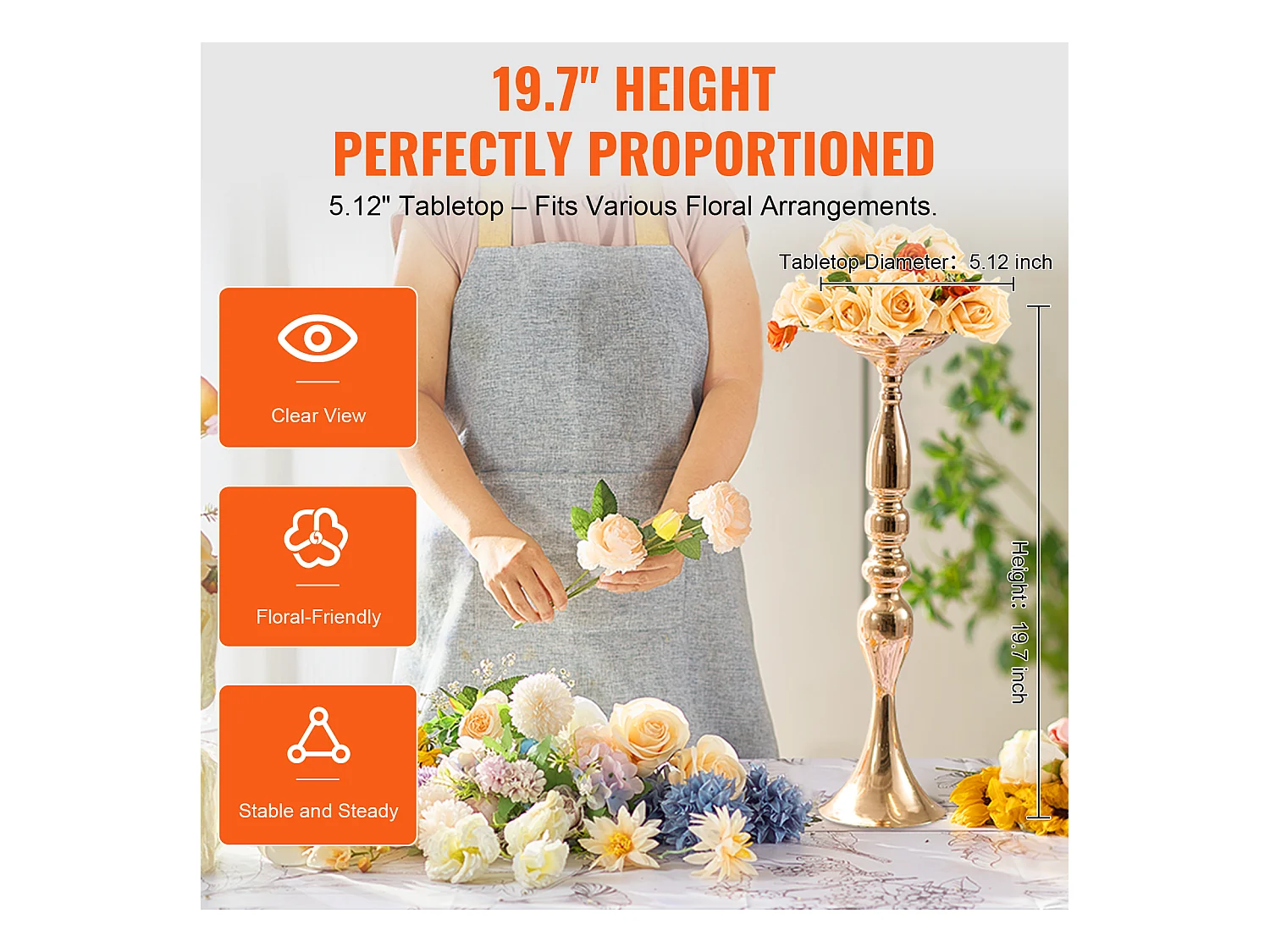 Vase SucceBuy Vase 24 Pièces 50 cm, Centre de Table en Métal, Doré, Floral, Fête de Mariage, Métal/Or