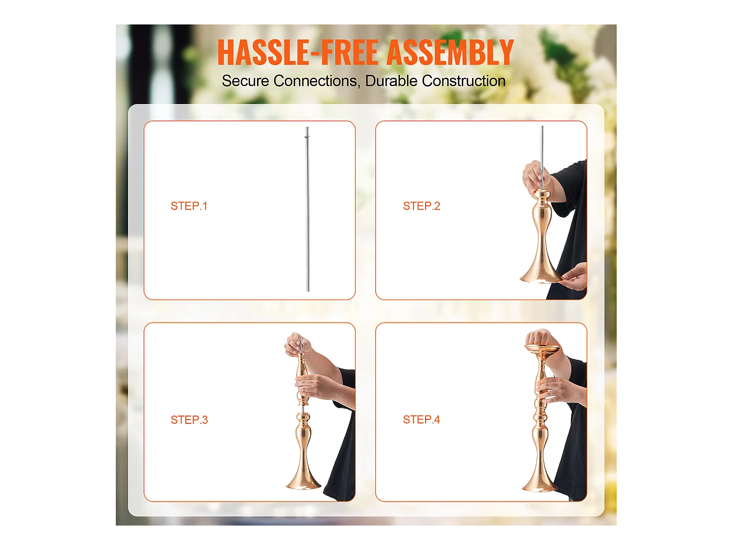 Vase SucceBuy Vase 24 Pièces 50 cm, Centre de Table en Métal, Doré, Floral, Fête de Mariage, Métal/Or