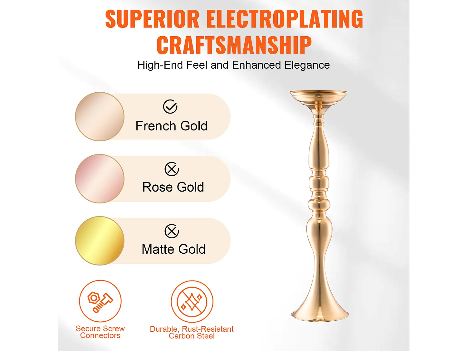 Vase SucceBuy Vase 24 Pièces 50 cm, Centre de Table en Métal, Doré, Floral, Fête de Mariage, Métal/Or