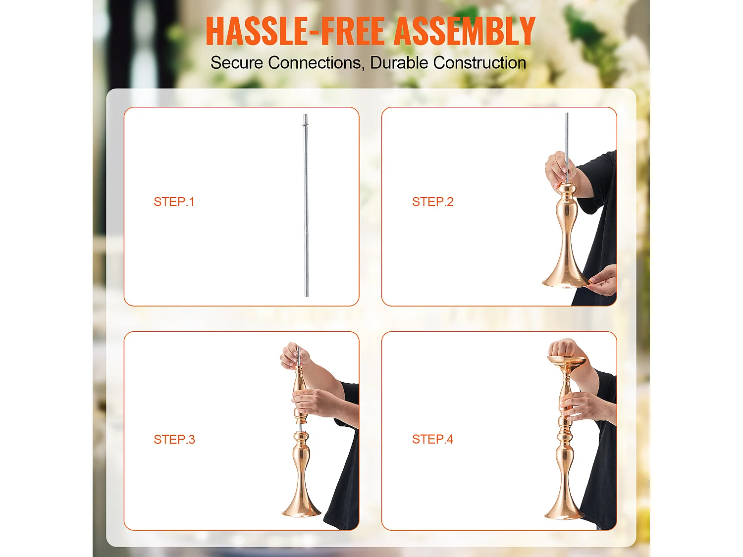 Vase SucceBuy Vase 24 Pièces 50 cm, Centre de Table en Métal, Doré, Floral, Fête de Mariage, Métal/Or