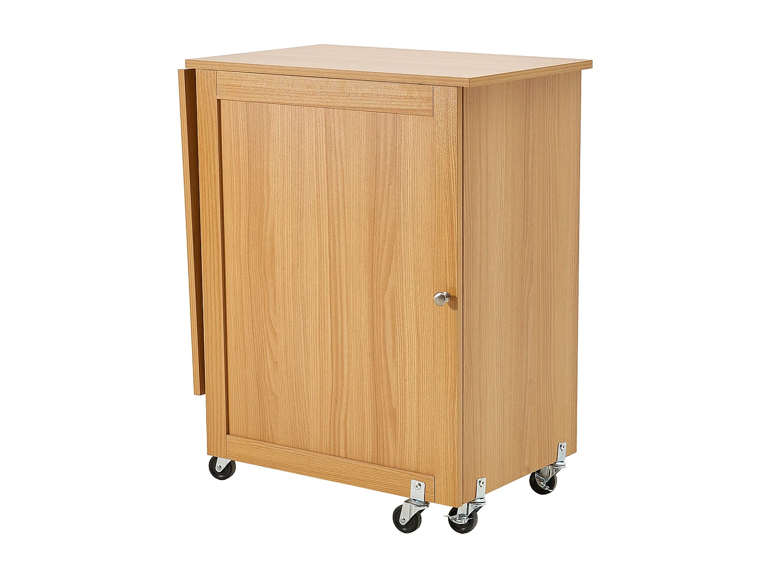 Table de Couture SucceBuy Pliante avec Roulettes Verrouillables Étagères Plateaux et Porte Couleur Bois, Armoire de Bureau de Couture pour Machine
