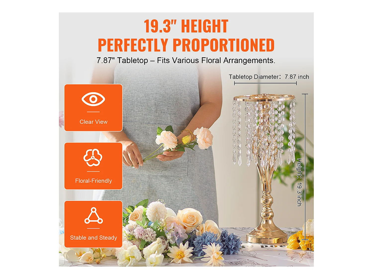 Vase SucceBuy Lot de 12 Vases en Cristal de 49 cm, Dorés, à Motifs Floraux, pour Mariage, Cérémonie, Métal/Doré