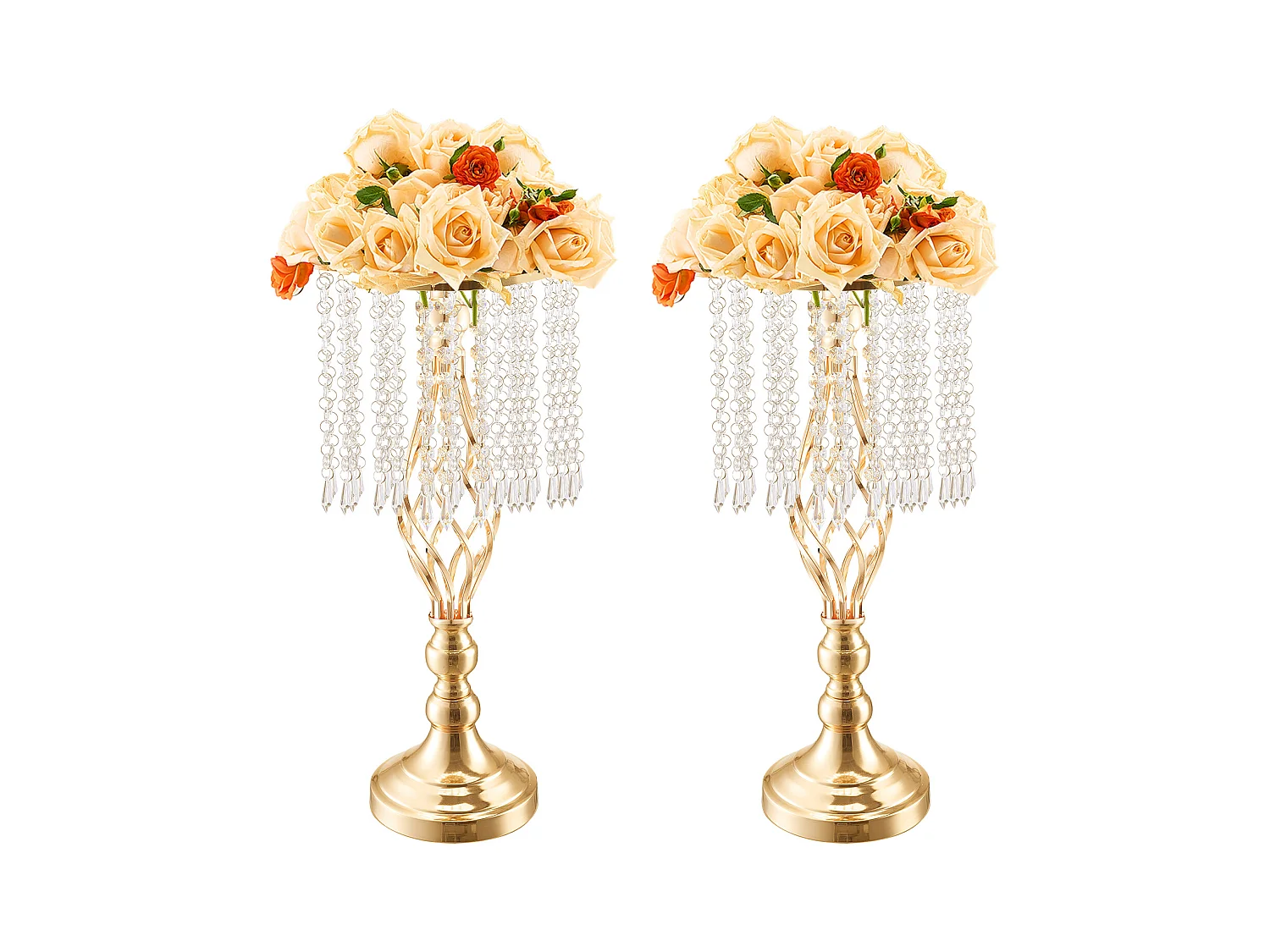 Florero SucceBuy - Juego de 12 Jarrones de Cristal de 49 cm, Dorados, con Diseño Floral, para Bodas y Ceremonias, Metal/Dorado
