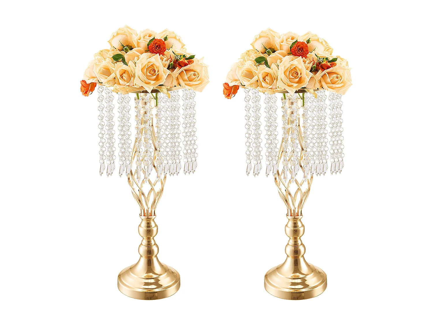 Vase SucceBuy Lot de 12 Vases en Cristal de 49 cm, Dorés, à Motifs Floraux, pour Mariage, Cérémonie, Métal/Doré