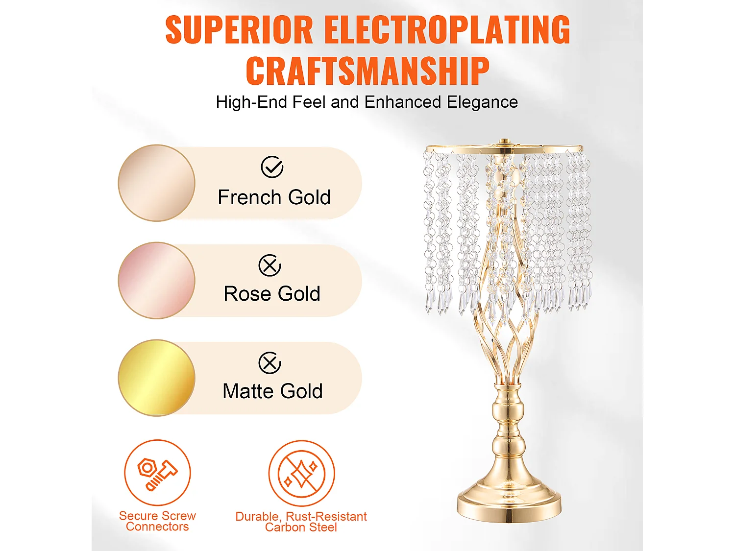 Vase SucceBuy Lot de 12 Vases en Cristal de 49 cm, Dorés, à Motifs Floraux, pour Mariage, Cérémonie, Métal/Doré