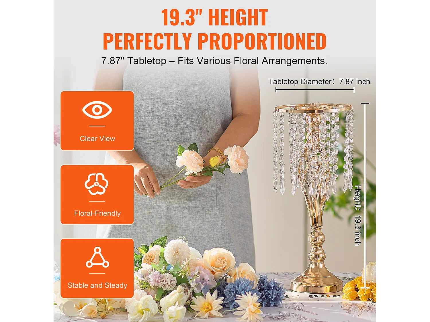 Vase SucceBuy Lot de 12 Vases en Cristal de 49 cm, Dorés, à Motifs Floraux, pour Mariage, Cérémonie, Métal/Doré