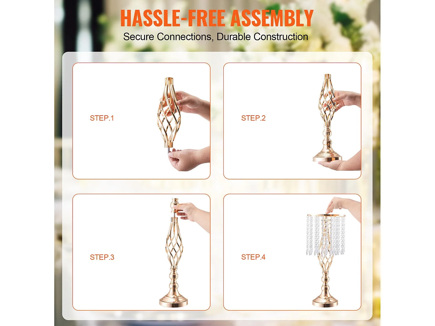 Vase SucceBuy Lot de 12 Vases en Cristal de 49 cm, Dorés, à Motifs Floraux, pour Mariage, Cérémonie, Métal/Doré