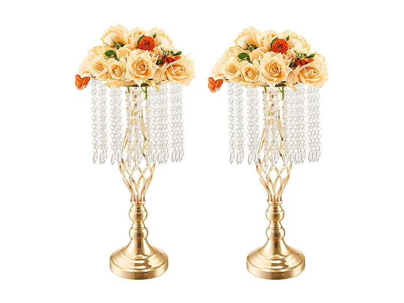 Vaas SucceBuy Set van 12 Kristallen Vazen van 49 cm, Goud, Bloemen, voor Bruiloften, Ceremonies, Metaal/Goud
