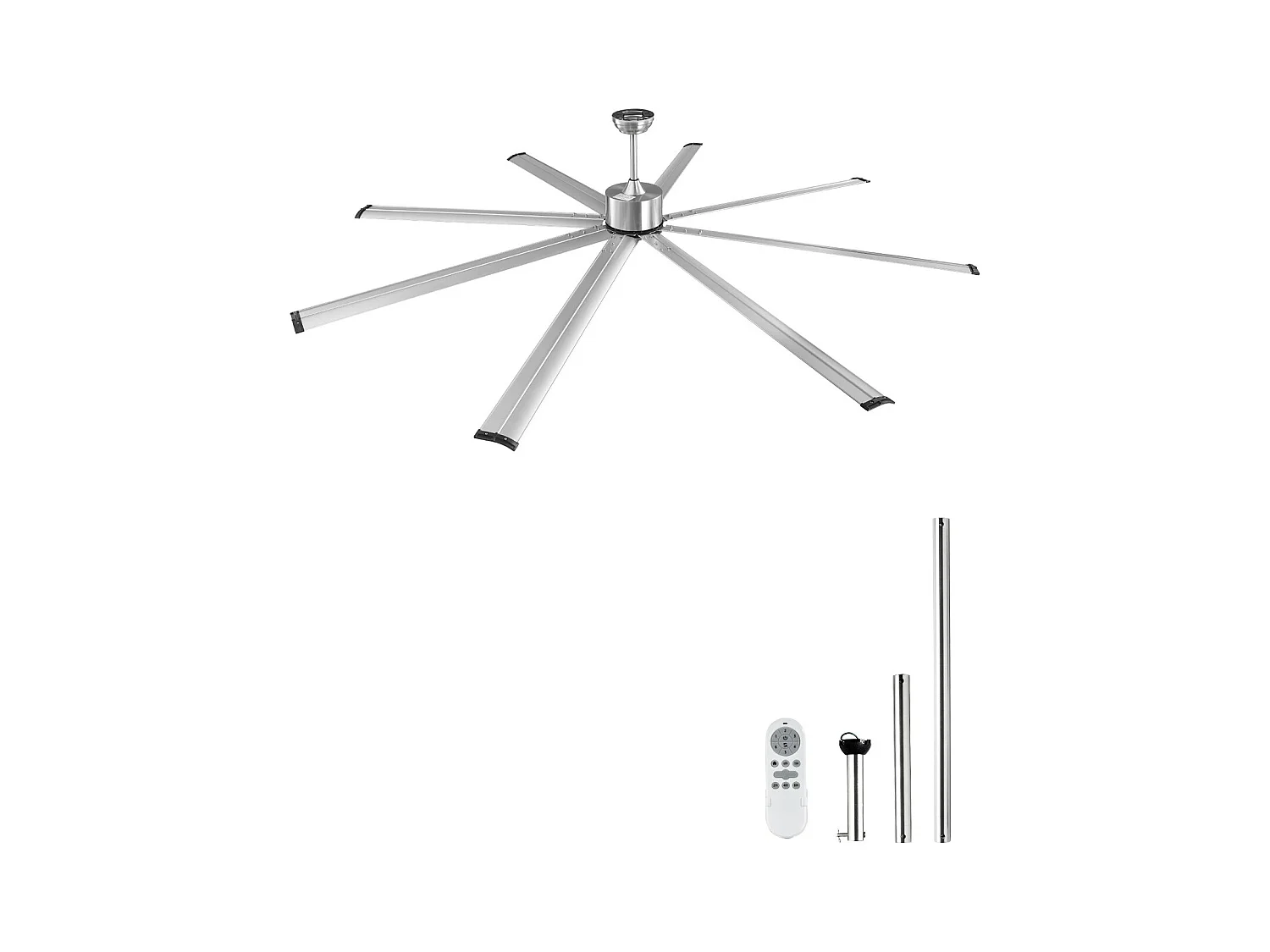 Ventilateur de Plafond SucceBuy 244 cm en Aluminium sans Lumière Télécommande Nickel Brossé