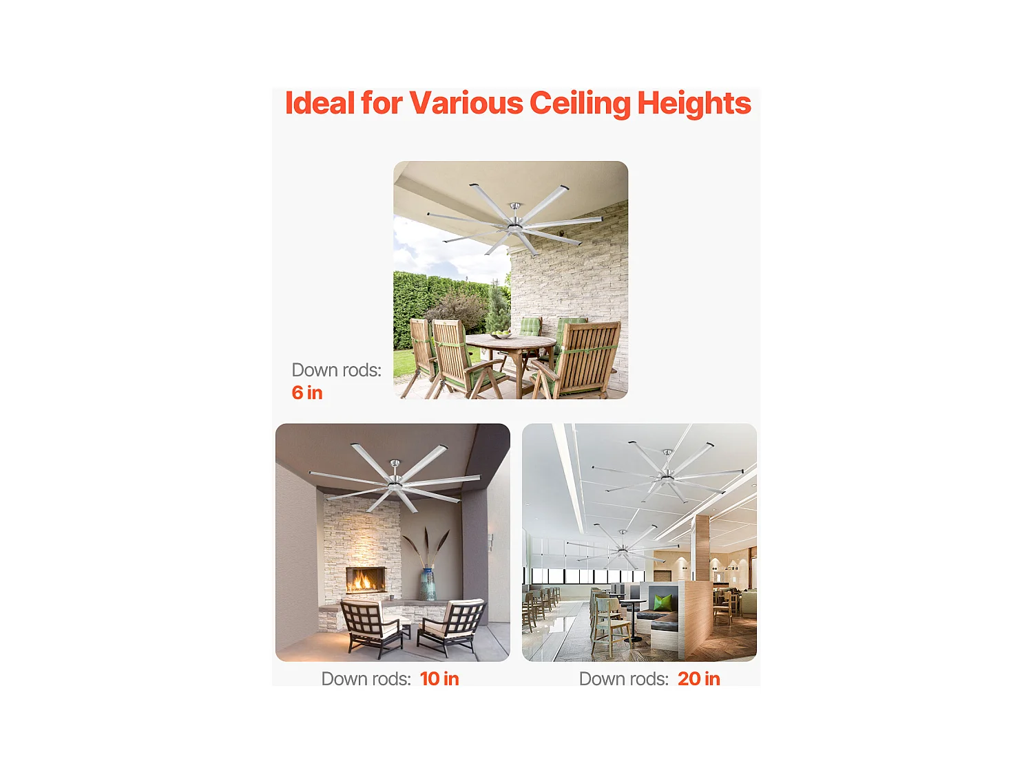 Ventilateur de Plafond SucceBuy 244 cm en Aluminium sans Lumière Télécommande Nickel Brossé