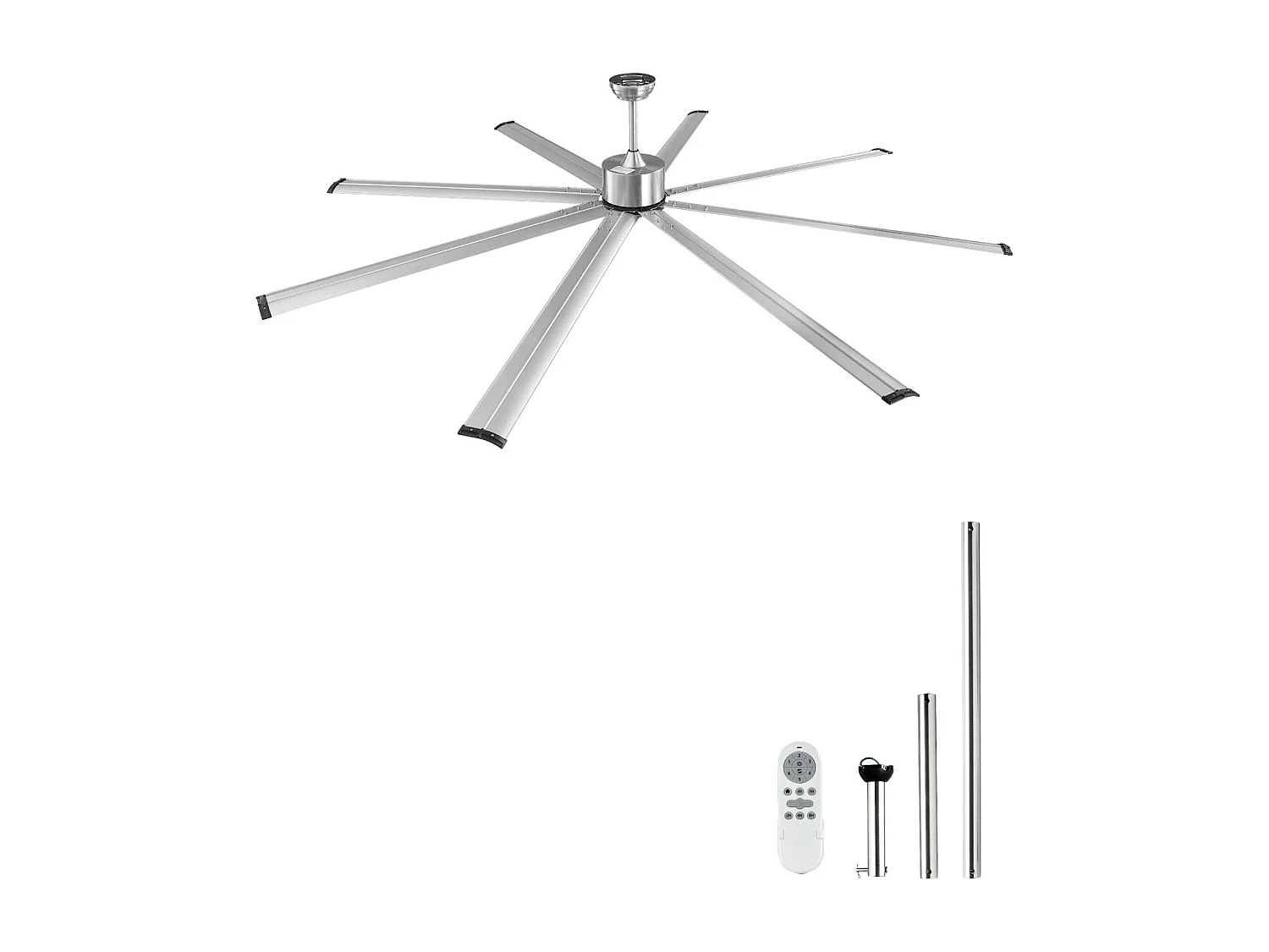 Deckenventilator SucceBuy 244 cm aus Aluminium ohne Licht Fernbedienung Gebürstetes Nickel