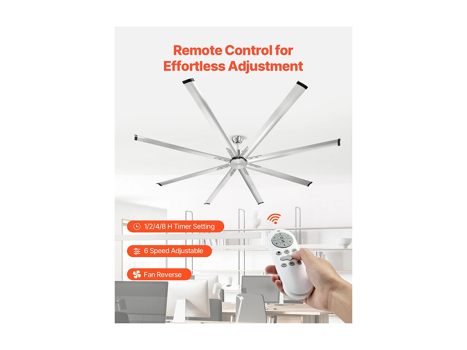 Deckenventilator SucceBuy 244 cm aus Aluminium ohne Licht Fernbedienung Gebürstetes Nickel