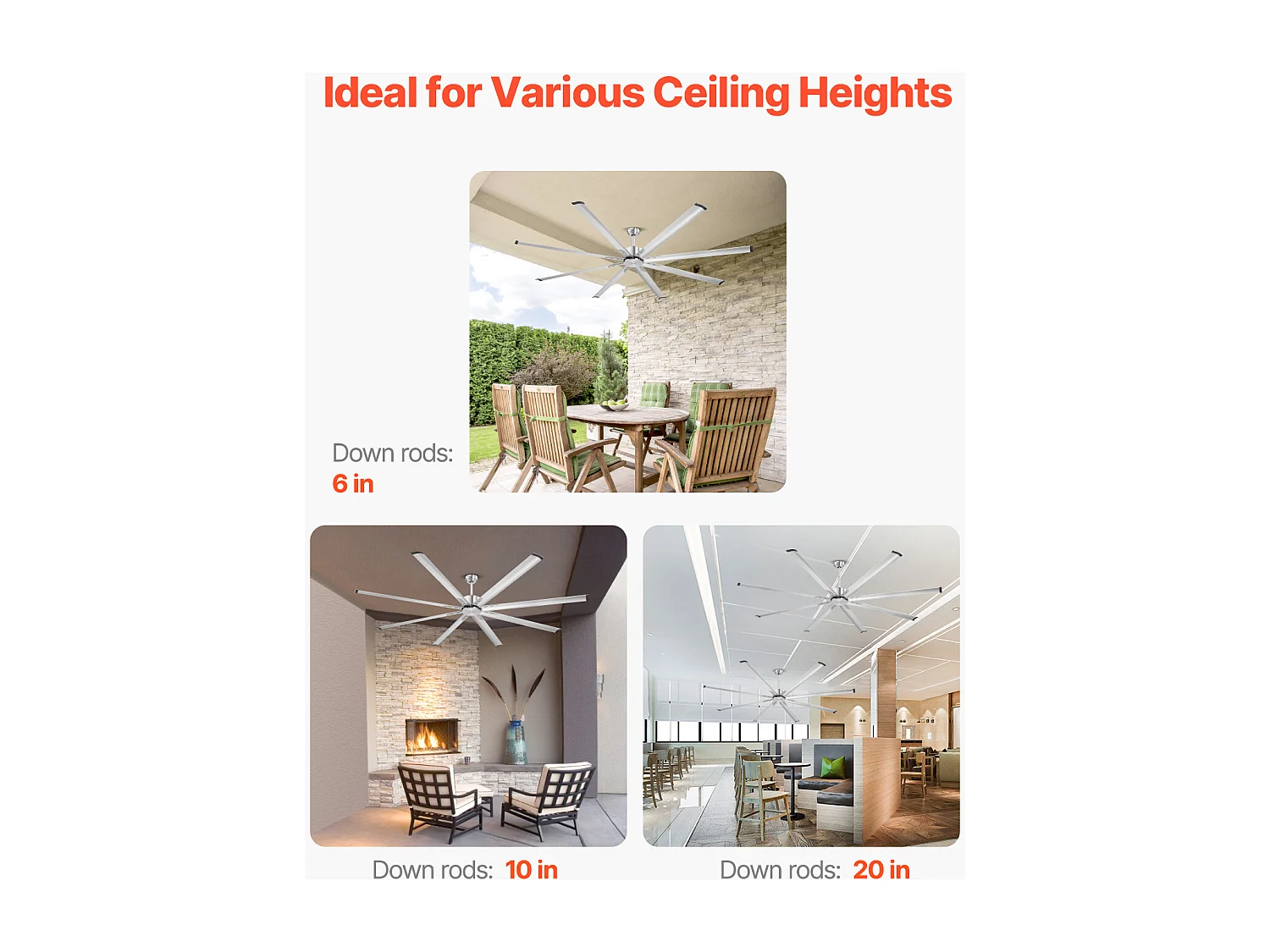 Deckenventilator SucceBuy 244 cm aus Aluminium ohne Licht Fernbedienung Gebürstetes Nickel