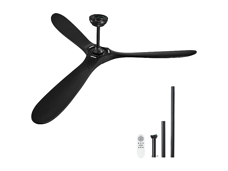 Ventilateur de Plafond à Pales en Bois SucceBuy 183cm sans Lumière avec Télécommande et Moteur Réversible Noir