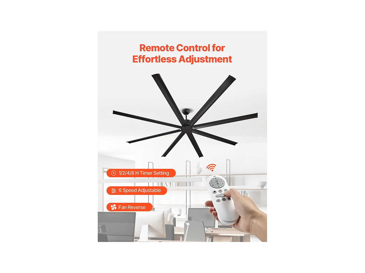 Ventilateur de Plafond en Aluminium SucceBuy 244 cm sans Lumière Télécommande Moteur à Courant Continu Noir