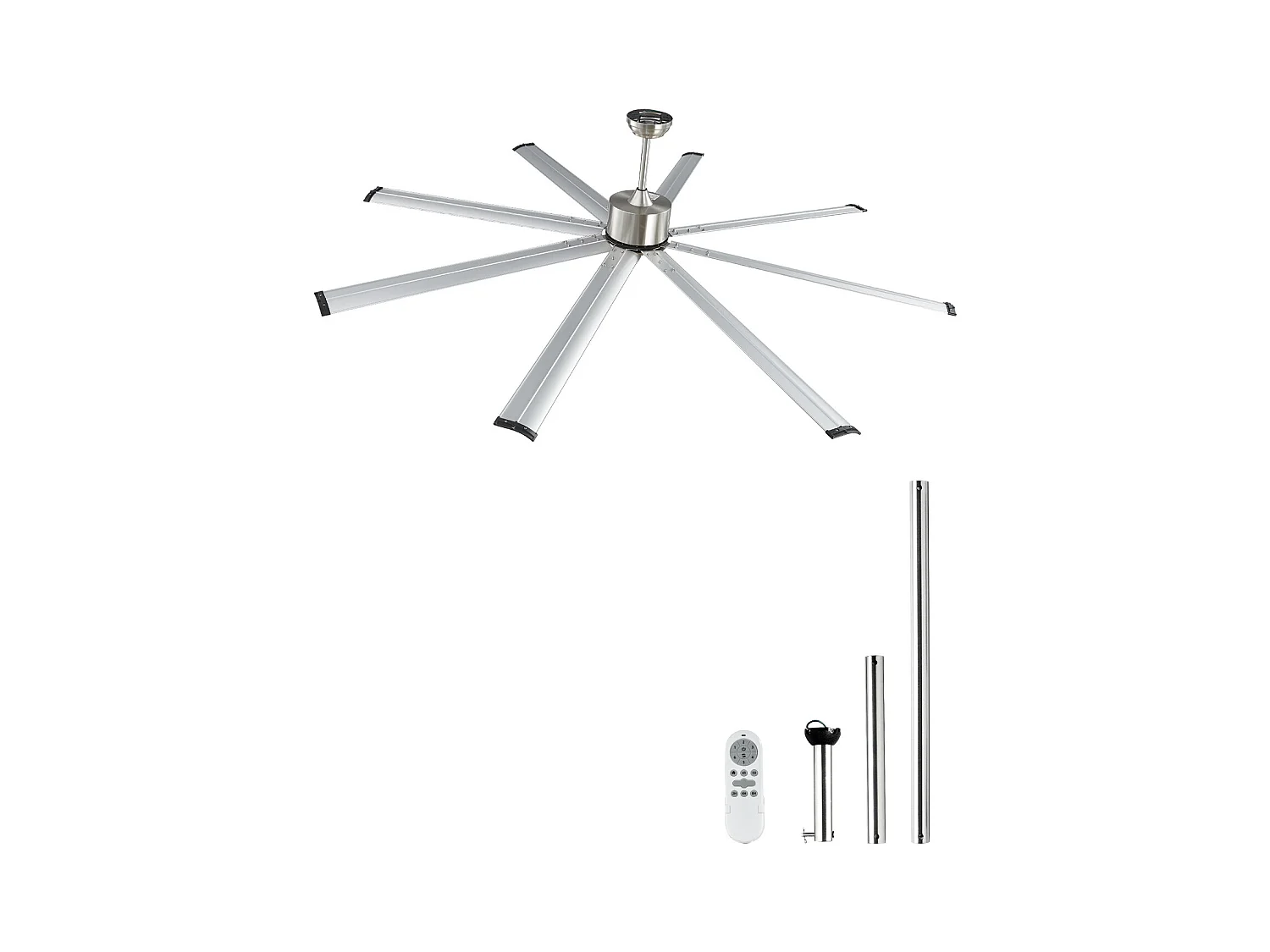 Ventilateur de Plafond en Aluminium SucceBuy 213 cm sans Lumière et Télécommande Nickel Brossé