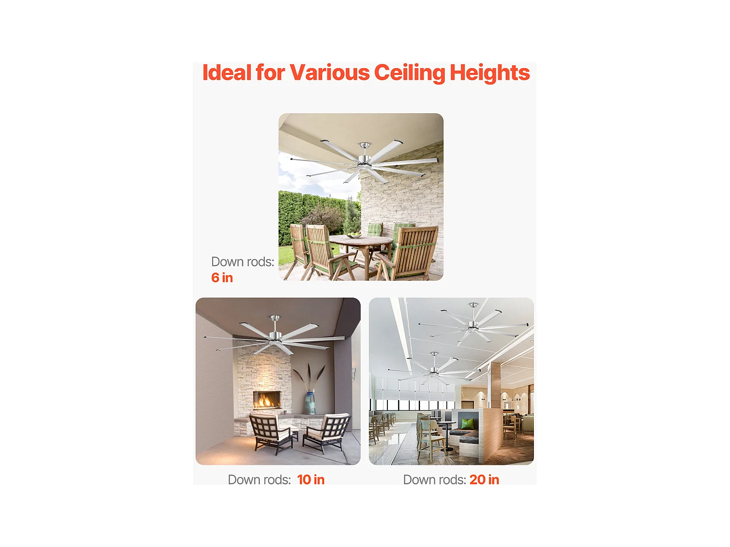 Ventilateur de Plafond en Aluminium SucceBuy 213 cm sans Lumière et Télécommande Nickel Brossé