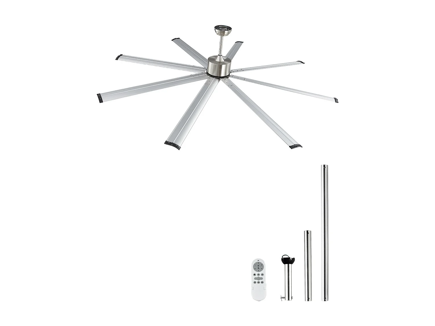 Ventilateur de Plafond en Aluminium SucceBuy 213 cm sans Lumière et Télécommande Nickel Brossé
