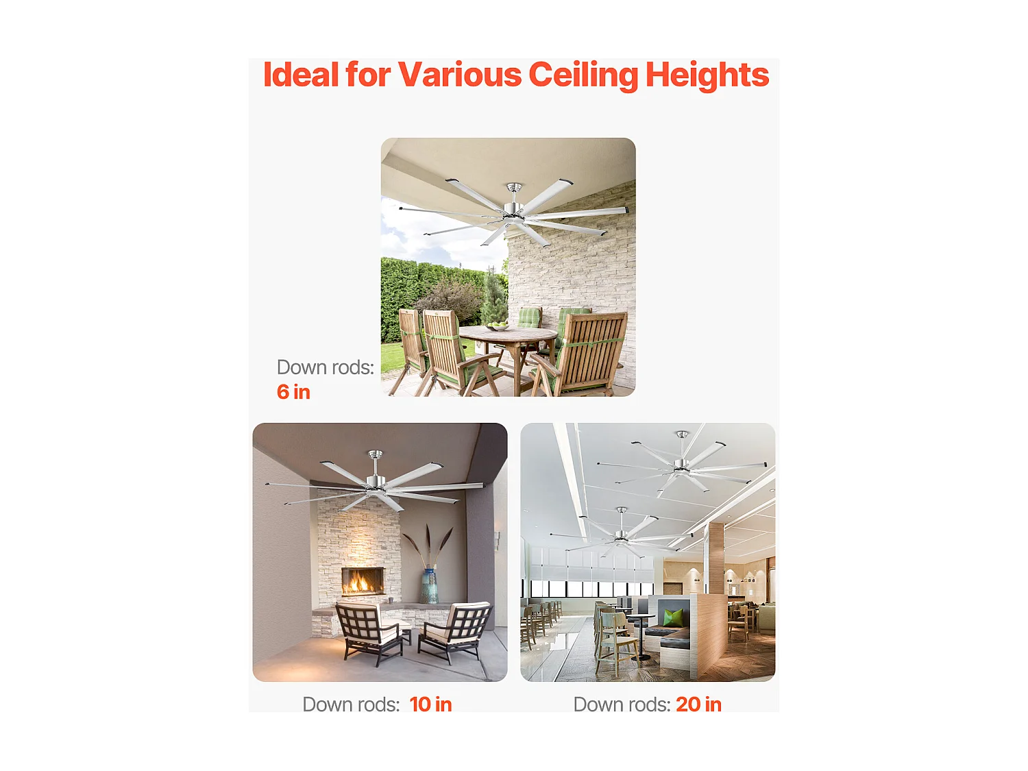 Ventilateur de Plafond en Aluminium SucceBuy 213 cm sans Lumière et Télécommande Nickel Brossé