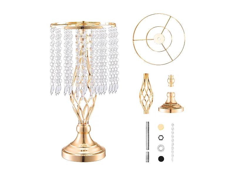 Florero SucceBuy 20 Soporte para Flores de Cristal para Boda de 43 cm de Alto, con Jarrones Dorados de Metal para Decorar. Sé Testigo de Tus Momentos Felices