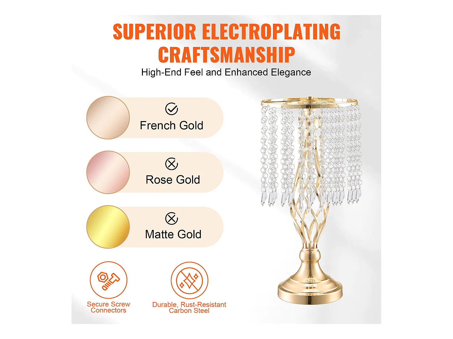 Vase SucceBuy Lot de 20 Supports de Fleurs de Mariage en Cristal de 43 cm de Haut, Vase Doré pour Décoration, Témoin de Vos Moments de Bonheur