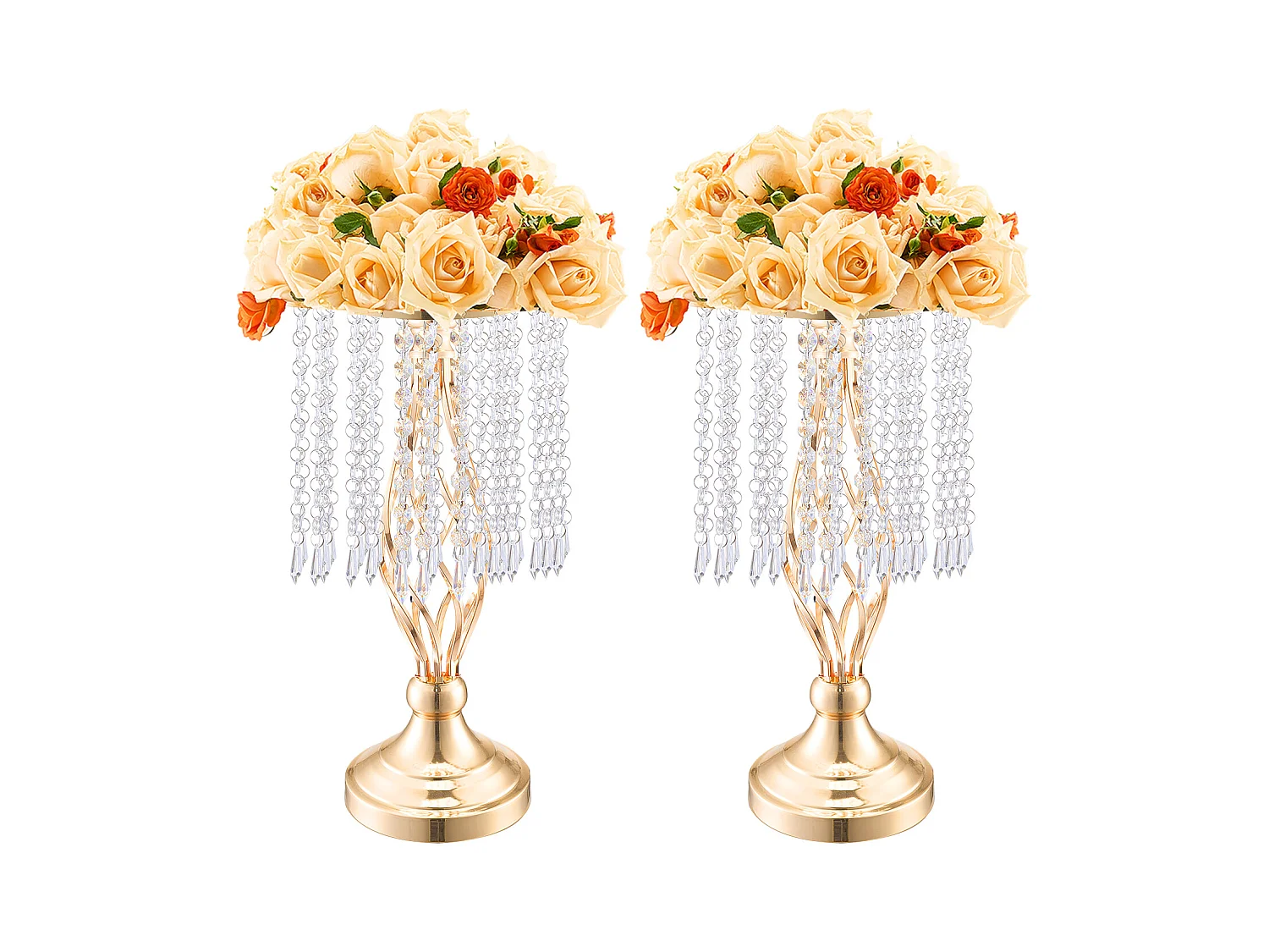 Vase SucceBuy Lot de 20 Supports de Fleurs de Mariage en Cristal de 43 cm de Haut, Vase Doré pour Décoration, Témoin de Vos Moments de Bonheur