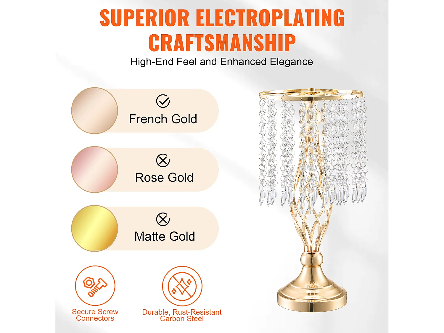 Vase SucceBuy Lot de 20 Supports de Fleurs de Mariage en Cristal de 43 cm de Haut, Vase Doré pour Décoration, Témoin de Vos Moments de Bonheur