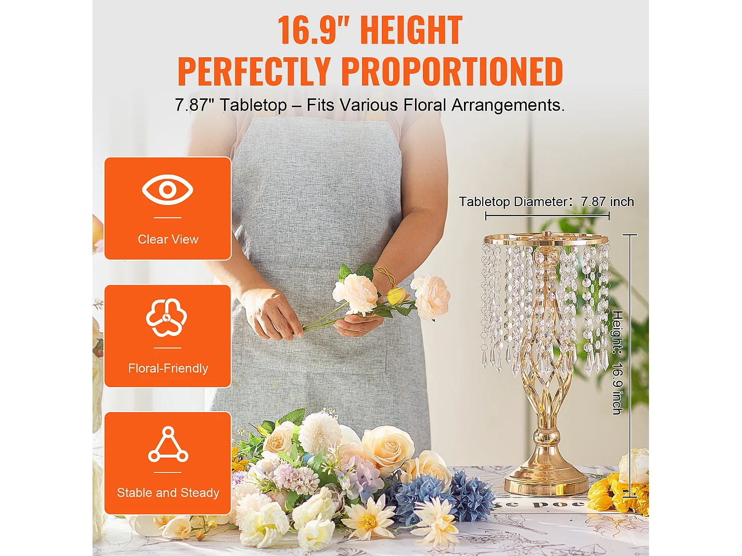 Vase SucceBuy Lot de 20 Supports de Fleurs de Mariage en Cristal de 43 cm de Haut, Vase Doré pour Décoration, Témoin de Vos Moments de Bonheur