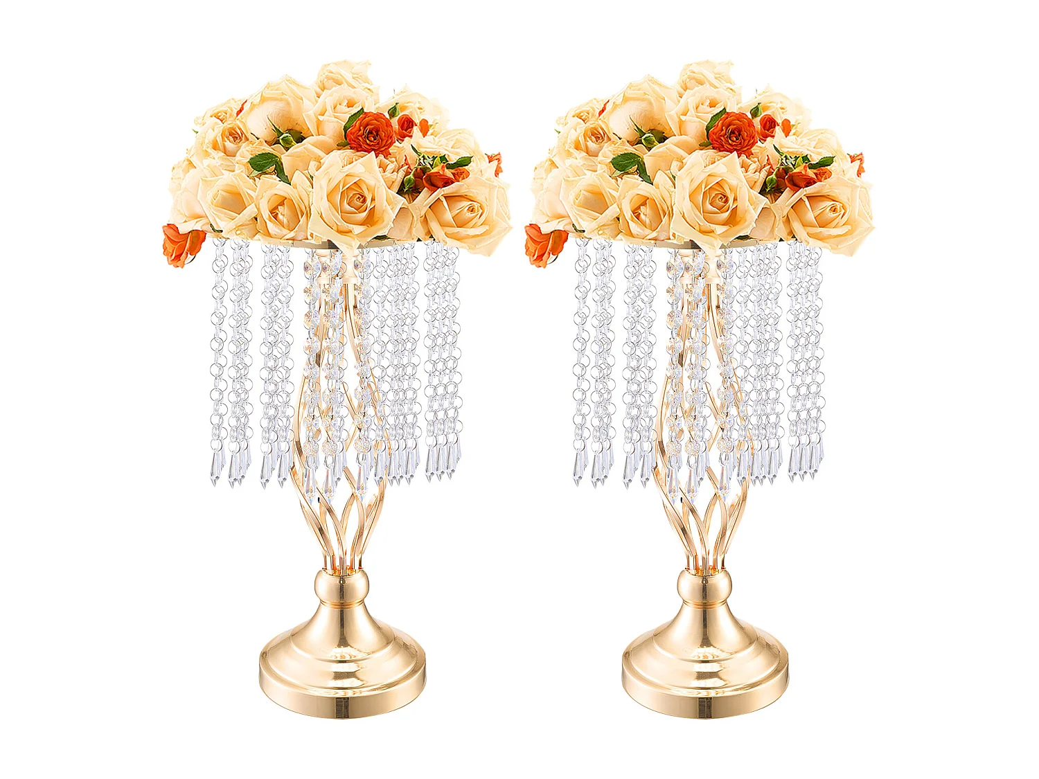Vase SucceBuy Lot de 20 Supports de Fleurs de Mariage en Cristal de 43 cm de Haut, Vase Doré pour Décoration, Témoin de Vos Moments de Bonheur
