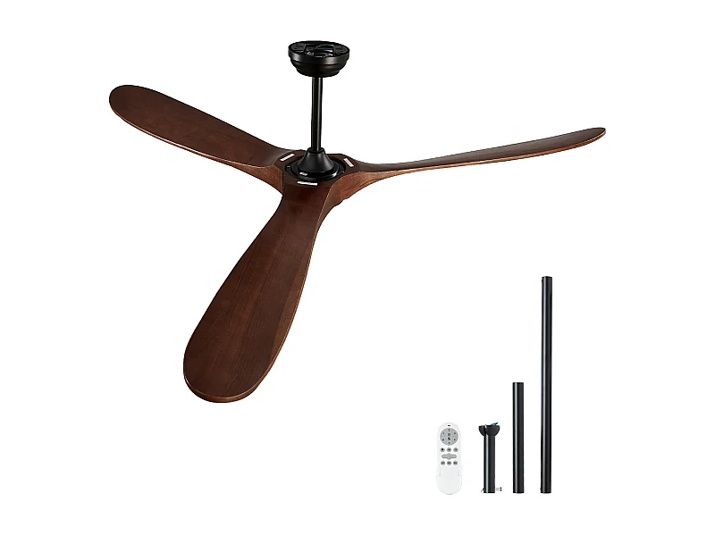 Ventilador de Teto com Pás de Madeira SucceBuy 183cm sem Luz com Controle Remoto e Motor Reversível em Nogueira