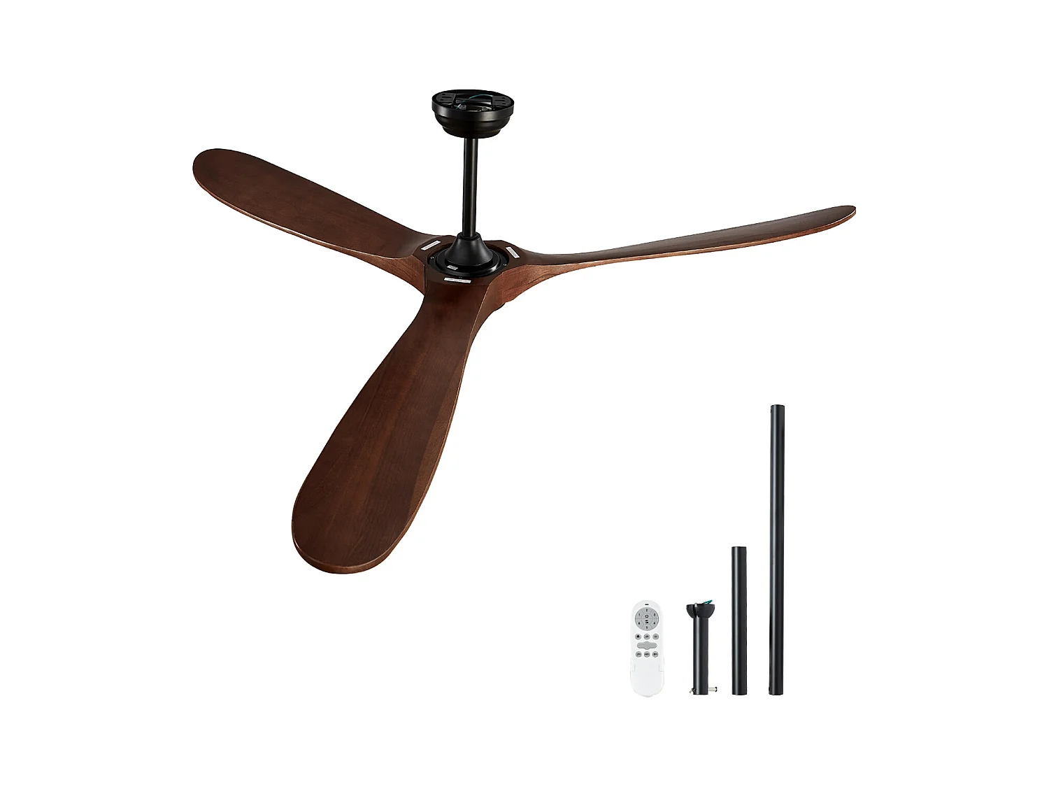 Ventilateur de Plafond à Pales en Bois SucceBuy 183cm sans Lumière avec Télécommande et Moteur Réversible en Noyer
