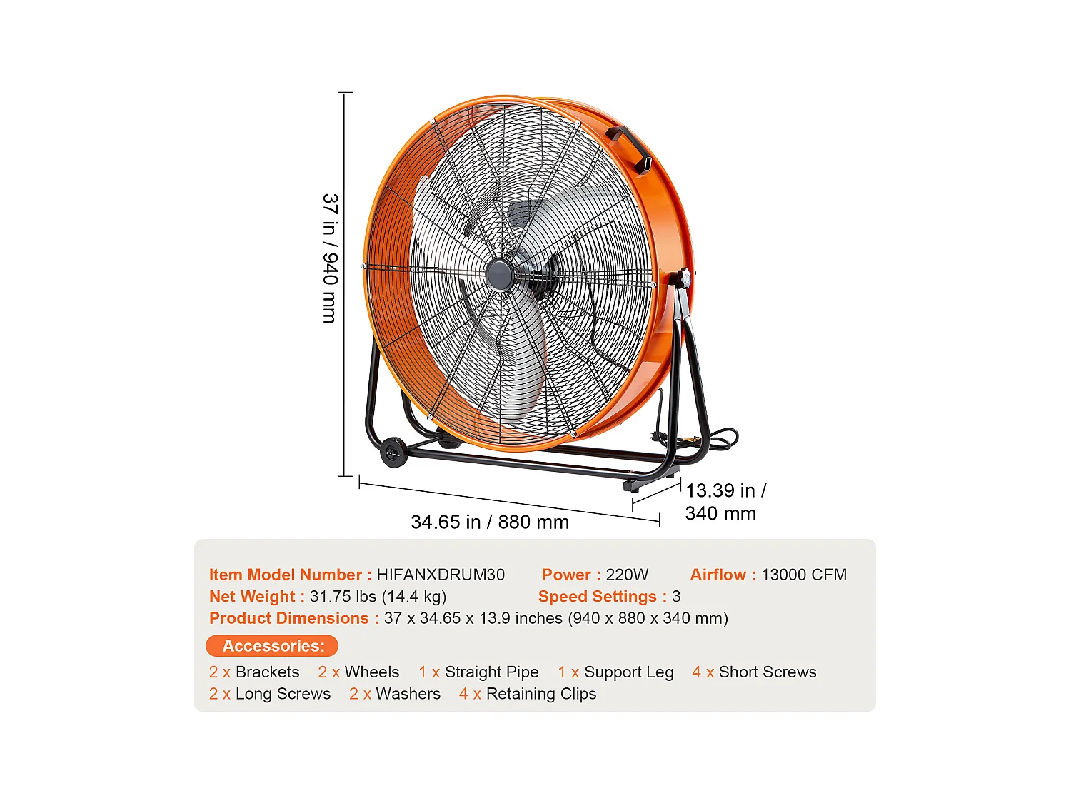 Ventilateur SucceBuy Kit de Ventilateur 10 11cm 260 CFM Silencieux et Polyvalent, Inclinable et Réglable à 360 ° pour Entrepô