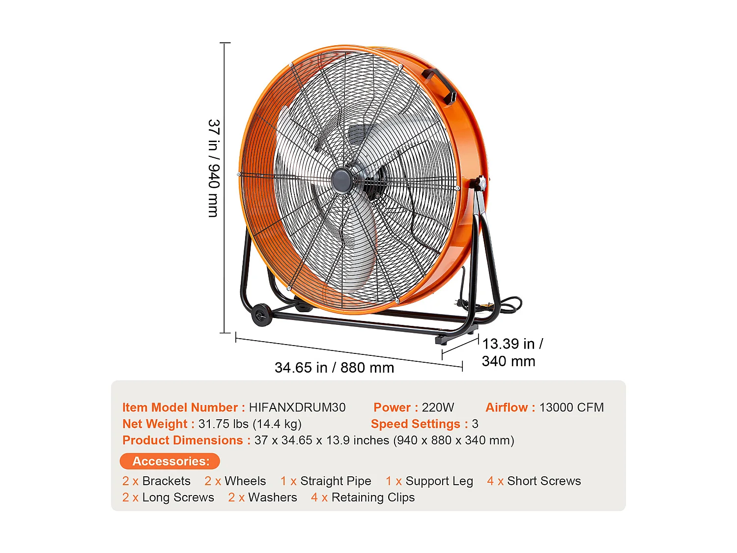 Ventilateur SucceBuy Kit de Ventilateur 10 11cm 260 CFM Silencieux et Polyvalent, Inclinable et Réglable à 360 ° pour Entrepô