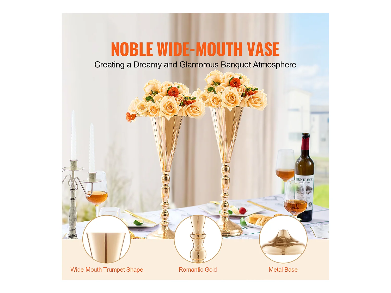 Vase SucceBuy Lot de 10 Vases à Fleurs de Mariage en Métal Doré de 43 cm de Haut pour Tables